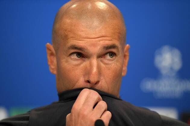 11.04.2017, Fussball Champions-League 2016 2017, Pressekonferenz von Real Madrid vor dem Viertelfinale Hinspiel, FC Bayern München - Real Madrid, in der Allianz-Arena München, Trainer Zinedine Zidane (Real Madrid). 