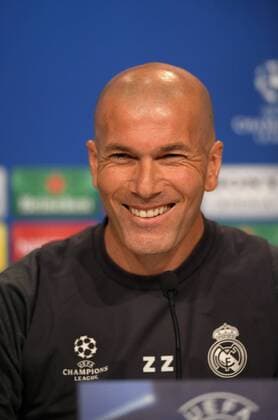 11.04.2017, Fussball Champions-League 2016 2017, Pressekonferenz von Real Madrid vor dem Viertelfinale Hinspiel, FC Bayern München - Real Madrid, in der Allianz-Arena München, Trainer Zinedine Zidane (Real Madrid). 