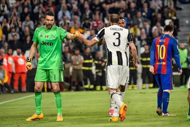 Gianluigi Buffon of Juventus and Giorgio Chiellini of Juventus during the UEFA Champions League quarter final match between Juventus and Barcelona at the Juventus Stadium, Turin, Italy on 11 April 2017. Copyright: xGiuseppexMaffiax 14920123