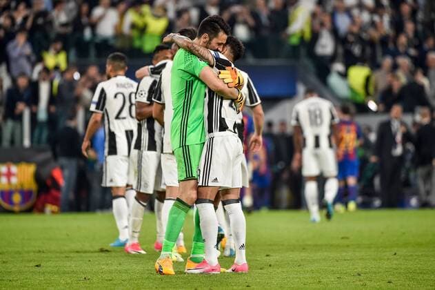 Gianluigi Buffon of Juventus and Paulo Dybala of Juventus celebrate the victory during the UEFA Champions League quarter final match between Juventus and Barcelona at the Juventus Stadium, Turin, Italy on 11 April 2017. Copyright: xGiuseppexMaffiax 14920141