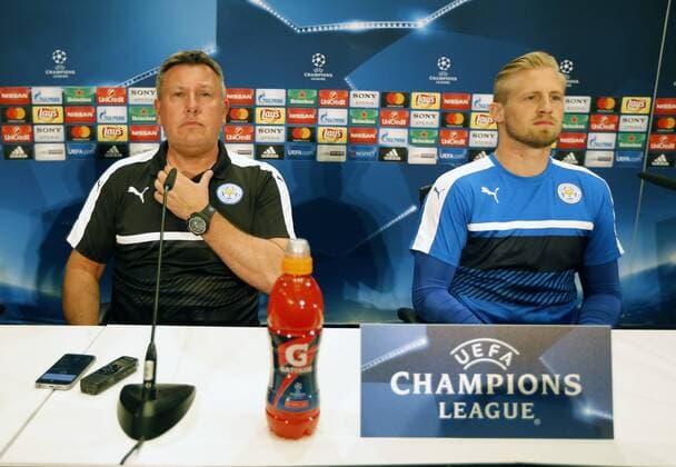 Shakespeare y Kasper comparecen en rueda de prensa un dia antes del partido de la Liga de Campeones entre el Atletico y el Leicester. Shakespeare and Kasper appear at press conference PK Pressekonferenz the day before the Champions League match between Atletico and Leicester. xJOSExA.xGARCIAx 