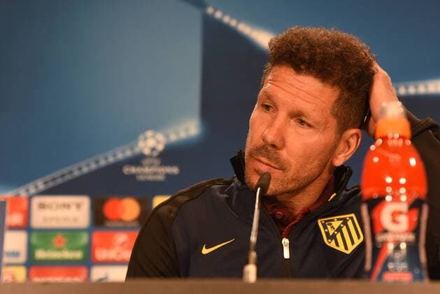 Atlético de Madrid s coach Diego Simeone attends a press conference PK Pressekonferenz ahead of UEFA Champions League quarter-final first leg match against Leicester City at Vicente Calderón stadium on April 12, 2017 in Madrid, Spain.  JorgexSanz PacificxPress