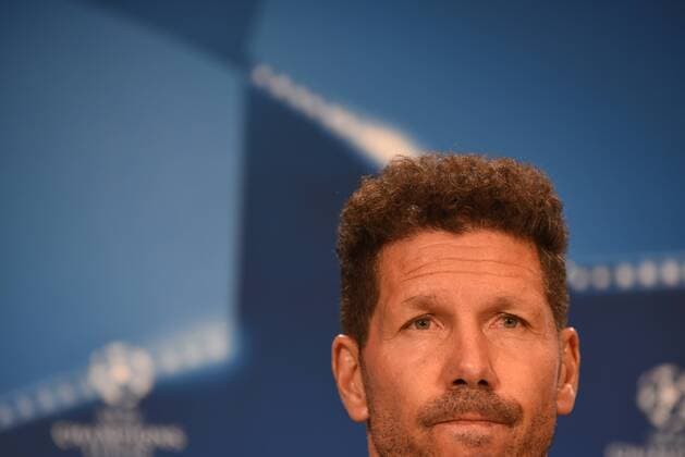 Atlético de Madrid s coach Diego Simeone attends a press conference PK Pressekonferenz ahead of UEFA Champions League quarter-final first leg match against Leicester City at Vicente Calderón stadium on April 12, 2017 in Madrid, Spain.  JorgexSanz PacificxPress