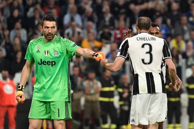 April 11, 2017 - Rome, Italy - Gianluigi Buffon of Juventus and Giorgio Chiellini of Juventus during the UEFA Champions League quarter final match between Juventus and Barcelona at the Juventus Stadium, Turin, Italy on 11 April 2017. Juventus - Barcelona Champions League  - ZUMAn230 20170411_zaa_n230_183 Copyright: xGiuseppexMaffiax