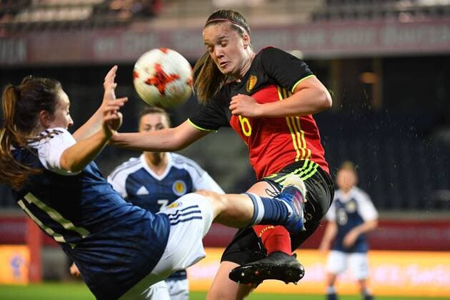 LEUVEN, BELGIUM - APRIL 11 : De Caigny Tine Lea of Belgium during the Women s International Friendly Länderspiel Match between Belgian Red Flames and Scotland on April 11, 2017 in Leuven, Belgium, 11 04 2017 FOOTBALL FEMININ : Belgique vs Ecosse - Match amical - Louvain - 11 04 2017 Photonews Panoramic  700024xxx