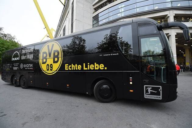 Fußball Champions League Viertelfinale Borussia Dortmund - AS Monaco am 12.04.2017 im Signal Iduna Park in Dortmund Ankunft Mannschaftsbus Borussia Dortmund am Signal Iduna Park in Dortmund. xRx