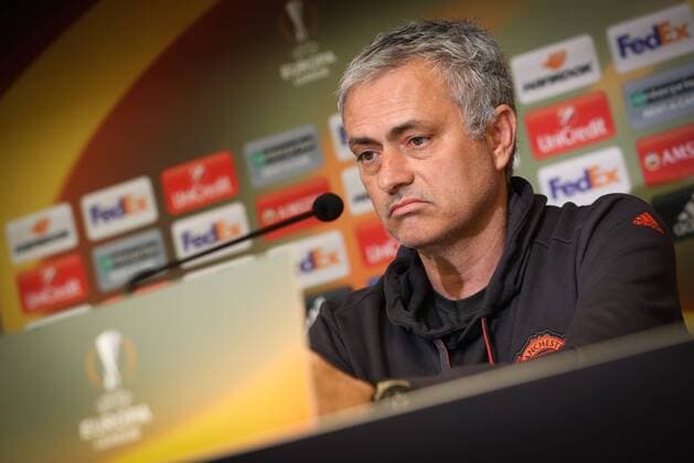 Manchester s head coach Jose Mourinho pictured during a press conference PK Pressekonferenz of UK team Manchester United ManU in Anderlecht, Wednesday 12 April 2017. Tomorrow Belgian soccer team RSC Anderlecht is playing against Manchester United in the Europa League competition. VIRGINIExLEFOUR  x05080713x