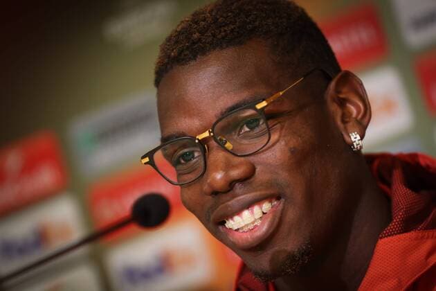 Manchester s Paul Pogba pictured during a press conference PK Pressekonferenz of UK team Manchester United ManU in Anderlecht, Wednesday 12 April 2017. Tomorrow Belgian soccer team RSC Anderlecht is playing against Manchester United in the Europa League competition. VIRGINIExLEFOUR  x05080735x