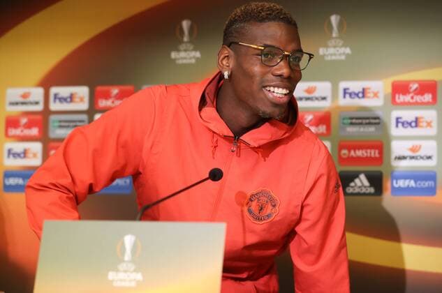 Manchester s Paul Pogba pictured during a press conference PK Pressekonferenz of UK team Manchester United ManU in Anderlecht, Wednesday 12 April 2017. Tomorrow Belgian soccer team RSC Anderlecht is playing against Manchester United in the Europa League competition. VIRGINIExLEFOUR  x05080740x