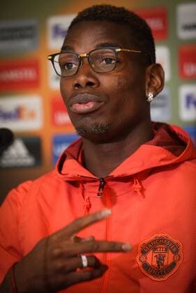 Manchester s Paul Pogba pictured during a press conference PK Pressekonferenz of UK team Manchester United ManU in Anderlecht, Wednesday 12 April 2017. Tomorrow Belgian soccer team RSC Anderlecht is playing against Manchester United in the Europa League competition. VIRGINIExLEFOUR  x05080731x