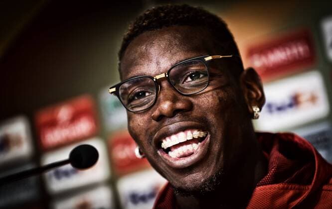 Manchester s Paul Pogba pictured during a press conference PK Pressekonferenz of UK team Manchester United ManU in Anderlecht, Wednesday 12 April 2017. Tomorrow Belgian soccer team RSC Anderlecht is playing against Manchester United in the Europa League competition. VIRGINIExLEFOUR  x05080741x