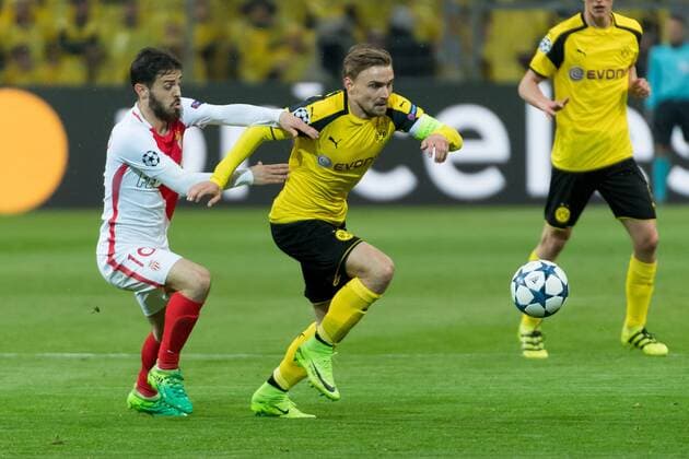 Dortmund, Germany 12.03.2017, UEFA Champions League - 2016 17 Season, BV Borussia Dortmund - AS Monaco, Bernardo Silva (MCO) und Marcel Schmelzer (BVB) im zweikampf ( DeFodi001