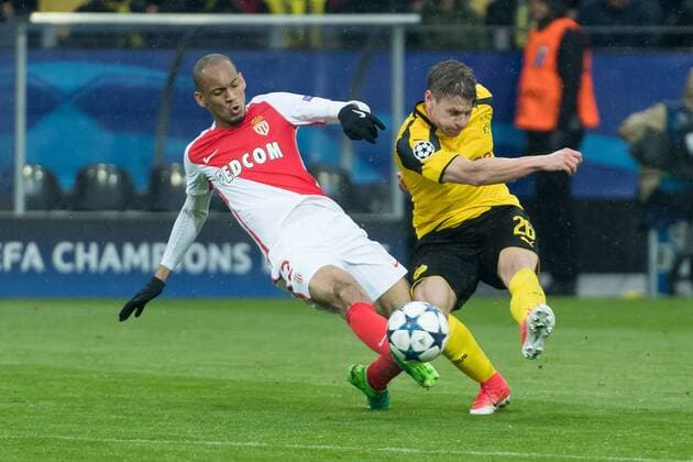 Dortmund, Germany 12.03.2017, UEFA Champions League - 2016 17 Season, BV Borussia Dortmund - AS Monaco, Joao Moutinho (MCO) und Lukasz Piszczek (BVB) im zweikampf ( DeFodi001