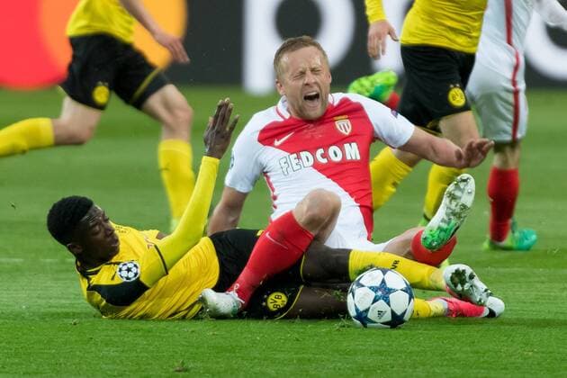 Dortmund, Germany 12.03.2017, UEFA Champions League - 2016 17 Season, BV Borussia Dortmund - AS Monaco, Ousmane Dembele (BVB) und Kamil Glik (MCO) im zweikampf ( DeFodi001