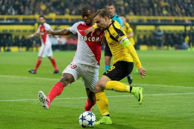 Dortmund, Germany 12.03.2017, UEFA Champions League - 2016 17 Season, BV Borussia Dortmund - AS Monaco, Almamy Toure (MCO) und Marcel Schmelzer (BVB) im zweikampf ( DeFodi001