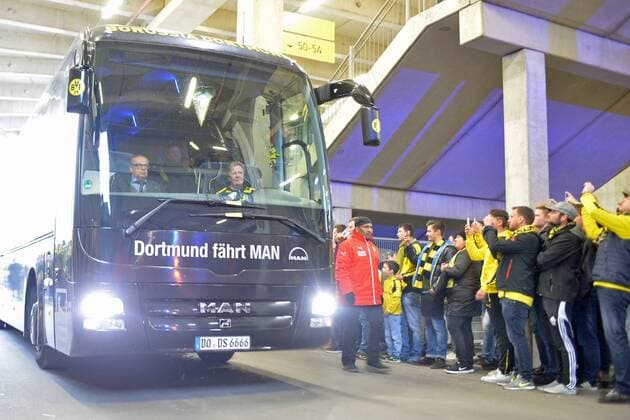 Dortmund, Germany 12.03.2017, UEFA Champions League - 2016 17 Season, BV Borussia Dortmund - AS Monaco, Ankunft Mannschaftsbus Borussia Dortmund am Südeingang ( DeFodi521
