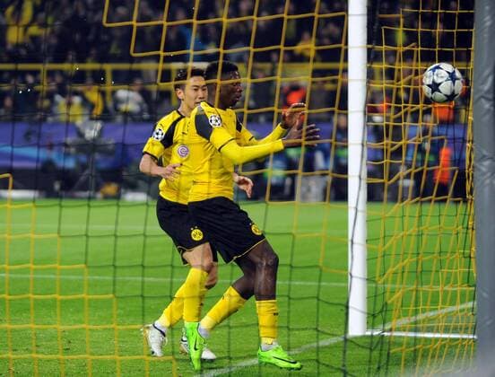 Championsleague Viertelfinale: Borussia Dortmund - AS Monaco 12.04.2017. Anschlußtreffer zum 1:2 für Dortmund durch Dembele. Dahinter: Kagawa. HM