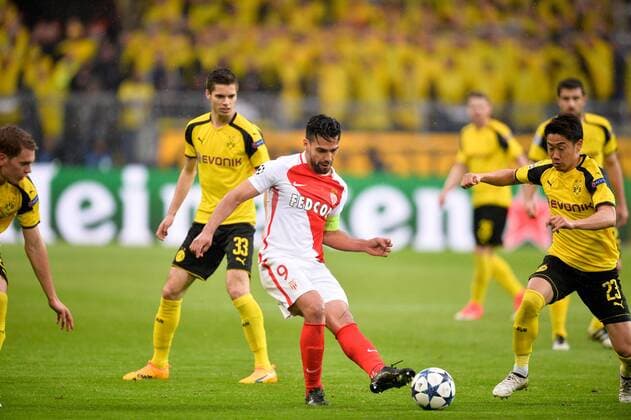 09 RADAMEL FALCAO (mon) - 23 Shinji Kagawa (bvb) FOOTBALL : Borussia Dortmund vs Monaco - Ligue des Champions - 12 04 2017 AnthonyBIBARD FEP Panoramic 