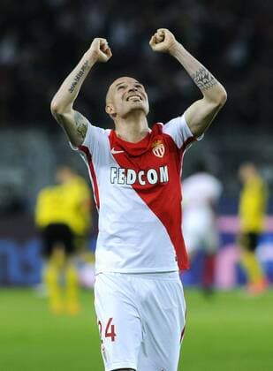 Fussball, UEFA Champions League, Herren, Saison 2016 2017, Viertelfinale Hinspiel, Signal Iduna Park Dortmund, Bor. Dortmund (gelb) - AS Monaco (rot) 2:3; Jubel Andrea Raggi (Monaco). Jubel, Freude, Aktion.