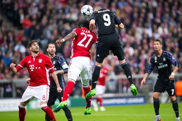 12.04.2017 MONACHIUM PILKA NOZNA (FOOTBALL), LIGA MISTRZOW 1 4 FINALU (UEFA CHAMPIONS LEAGUE) 2017 2018 MECZ (GAME) FC BAYERN MONACHIUM - REAL MADRYT BAYERN MUNICH - REAL MADRID NZ KARIM BENZEMA DAVID ALABA FOTO LUKASZ SKWIOT CYFRASPORT NEWSPIX.PL --- Newspix.pl FRANCE OUT!  20170412CSLS0011