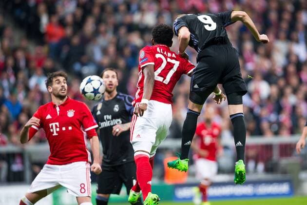 12.04.2017 MONACHIUM PILKA NOZNA (FOOTBALL), LIGA MISTRZOW 1 4 FINALU (UEFA CHAMPIONS LEAGUE) 2017 2018 MECZ (GAME) FC BAYERN MONACHIUM - REAL MADRYT BAYERN MUNICH - REAL MADRID NZ KARIM BENZEMA DAVID ALABA FOTO LUKASZ SKWIOT CYFRASPORT NEWSPIX.PL --- Newspix.pl FRANCE OUT!  20170412CSLS0012