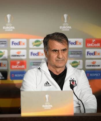 Besiktas coach Senol Gunes gives a press conference PK Pressekonferenz on the eve of the team s a day before their UEFA Europa League Quarter final first match against Lyon on April 12, 2017 in Lyon , France. 