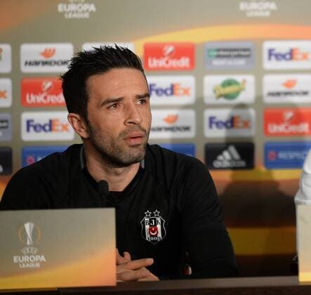 Besiktas player Gokhan Gonul gives a press conference PK Pressekonferenz on the eve of the team s a day before their UEFA Europa League Quarter final first match against Lyon on April 12, 2017 in Lyon , France. 