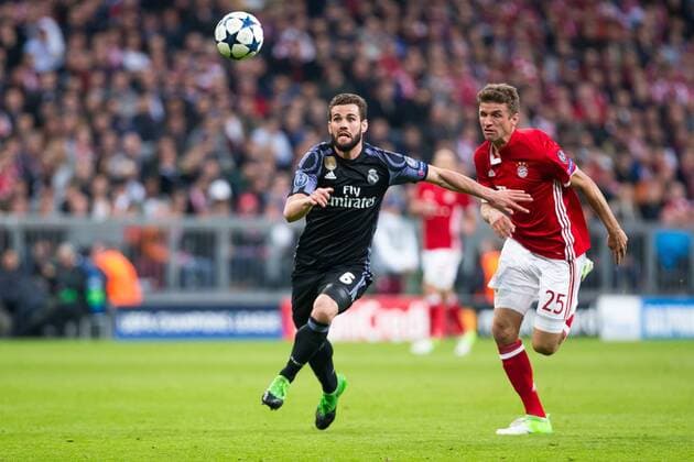12.04.2017 MONACHIUM PILKA NOZNA (FOOTBALL), LIGA MISTRZOW 1 4 FINALU (UEFA CHAMPIONS LEAGUE) 2017 2018 MECZ (GAME) FC BAYERN MONACHIUM - REAL MADRYT BAYERN MUNICH - REAL MADRID NZ JOSE FERNANDEZ NACHO THOMAS MULLER FOTO LUKASZ SKWIOT CYFRASPORT NEWSPIX.PL --- Newspix.pl FRANCE OUT!  20170412CSLS0051