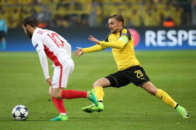 Bernardo Silva ( AS Monaco 10 ) Marcel Schmelzer (Borussia Dortmund 29), Borussia Dortmund vs AS Monaco, UEFA Champions League, Viertelfinale, Nachholspiel Fussball, 12.04.2017, Dortmund Copyright: xLangerx xEibner-Pressefotox EP_HLR