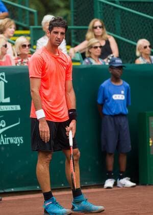 HOUSTON, TX - APRIL 12: Thomaz Bellucci {BRA) reacts after losing a point during the U.S. Men s Clay Court Championships on April 12, 2017 at River Oaks Country Club in Houston, Texas. (Photo by Leslie Plaza Johnson Icon Sportswire) TENNIS: APR 12 US Men s Clay Court Championships Icon170912029 EDITORIAL USE ONLY