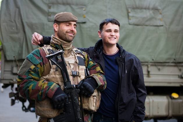 Members of the armed forces stand guard before the Europa League Quarter Final 1st leg match at RSCA Constant Vanden Stock Stadium, Anderlecht, Belgium. Picture date: April 13th, 2017.Pic credit should read: Charlie Forgham-Bailey Sportimage EDITORIAL USE ONLY. No use with unauthorised audio, video, data, fixture lists, club league logos or live services. Online in-match use limited to 120 images, no video emulation. No use in betting, games or single club league player publications.