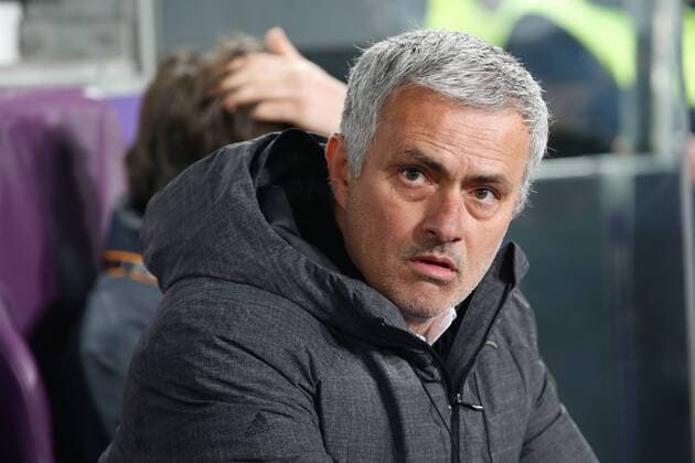 Manchester s head coach Jose Mourinho pictured during a soccer game between Belgian team RSC Anderlecht and English club Manchester United ManU F.C. in Brussels, Thursday 13 April 2017, the first leg of the quarter finals of the Europa League competition. BRUNOxFAHY  x05081074x