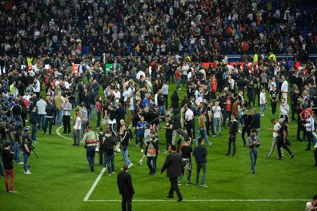 Europa league Quarter final match between Lyon v Besiktas delayed a while due to crowd entrance to the field in Lyon , France. on April 13, 2017. 