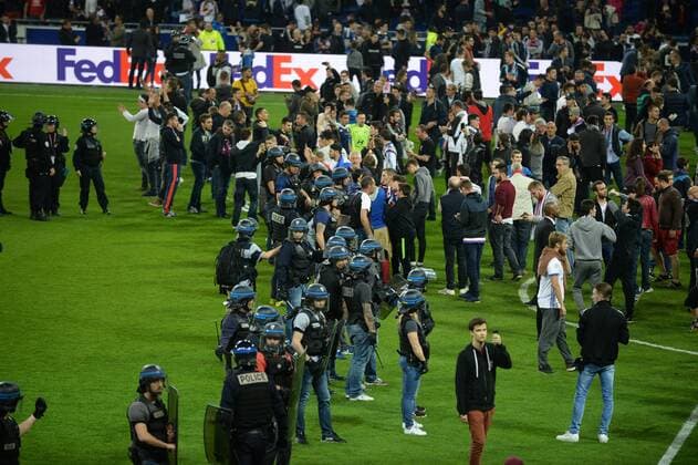 Europa league Quarter final match between Lyon v Besiktas delayed a while due to crowd entrance to the field in Lyon , France. on April 13, 2017. 