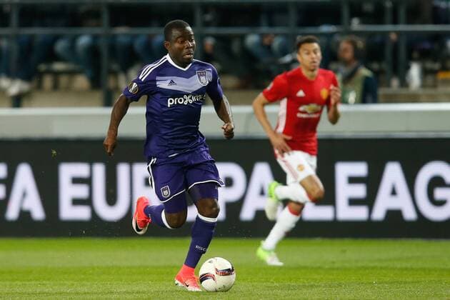 Anderlecht s Frank Acheampong pictured in action during a soccer game between Belgian team RSC Anderlecht and English club Manchester United ManU F.C. in Brussels, Thursday 13 April 2017, the first leg of the quarter finals of the Europa League competition. BRUNOxFAHY  x05081102x