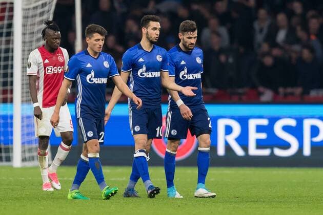 Amsterdam, Netherlands 13.04.2017, UEFA Europa League - 2016 17 Season, Ajax Amsterdam - FC Schalke 04, Alessandro Schoepf (S04), Nabil Bentaleb (S04) und Daniel Caligiuri (S04) ( DeFodi001