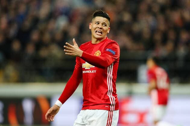 Manchester United ManU s Marcos Rojo during the Europa League Quarter Final 1st leg match at RSCA Constant Vanden Stock Stadium, Anderlecht, Belgium. Picture date: April 13th, 2017.Pic credit should read: Charlie Forgham-Bailey Sportimage EDITORIAL USE ONLY. No use with unauthorised audio, video, data, fixture lists, club league logos or live services. Online in-match use limited to 120 images, no video emulation. No use in betting, games or single club league player publications.