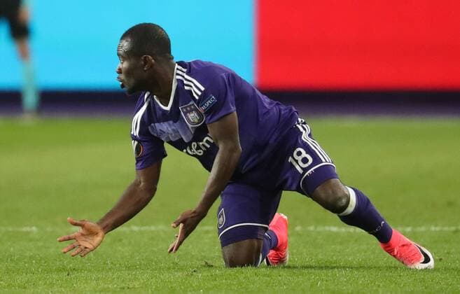Anderlecht s Frank Acheampong looks dejected during a soccer game between Belgian team RSC Anderlecht and English club Manchester United ManU F.C. in Brussels, Thursday 13 April 2017, the first leg of the quarter finals of the Europa League competition. VIRGINIExLEFOUR  x05081191x