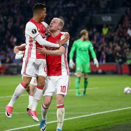 Justin Kluivert ( Ajax Amsterdam 45 ) Davy Klaassen ( Ajax Amsterdam 10 ) nach dem 2:0, Ajax Amsterdam vs FC Schalke 04, UEFA Europa League, Viertelfinale, Fussball, 13.04.2017, Amsterdam Copyright: xLangerx xEibner-Pressefotox EP_HLR