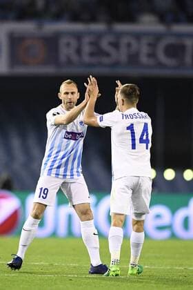 Genk s Thomas Buffel celebrates after scoring during a soccer game between Spanish club Real Club Celta de Vigo and Belgian team KRC Genk, Thursday 13 April 2017, in Vigo, Spain, the first leg of the quarter finals of the Europa League competition. YORICKxJANSENS  x05081234x