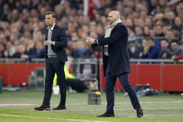 (L-R) coach Markus Weinzierl of FC Schalke 04, coach Peter Bosz of Ajaxduring the UEFA Europa League quarter final match between Ajax Amsterdam and FC Schalke 04 at the Amsterdam Arena on April 13, 2017 in Amsterdam, The Netherlands Ajax v FC Schalke 04 UEFA Europa League 2016 2017 xVIxxIVx 7563148