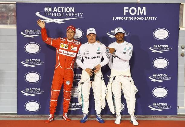 v.l. Sebastian Vettel, Valtteri Bottas, Lewis Hamilton Racing, Grosser Preis von Bahrain 2017, Motorsport, Formel 1, 15.04.2017, Sachir Copyright: xAndre Eibner-Pressefotox EP_JAE