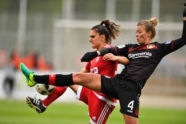 Zweikampf Jovana Damjanovic (SC Sand) (14) Lena Schrumm Bayer 04 Leverkusen (4), DFB Pokal - Halbfinale , Bayer 04 Leverkusen - SC Sand, xmkx