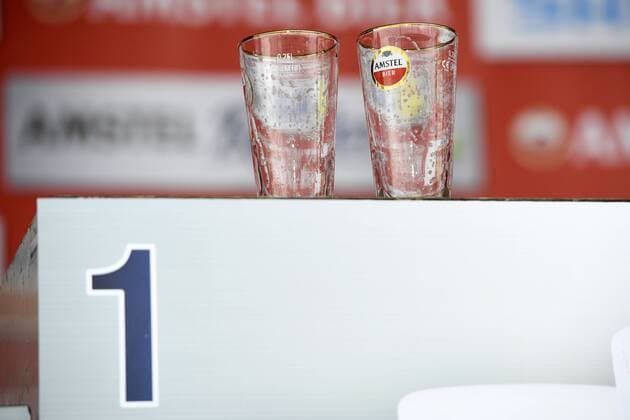 Illustration picture shows the empty beer glasses of Belgian Philippe Gilbert of Quick-Step Floors on the podium after the 52nd edition of the Amstel Gold Race one day cycling race, 121,6 km from Maastricht to Valkenburg, The Netherlands, Sunday 16 April 2017. YORICKxJANSENS  x05082357x