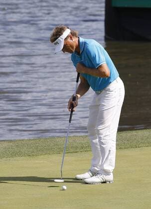 DULUTH, GA - APRIL 16: Bernhard Langer putts on the 18th green during the final round of the Mitsubishi Electric Classic tournament at the TPC Sugarloaf Golf Club Sunday, April 16, 2017, in Duluth, GA. (Photo by David J. Griffin Icon Sportswire) GOLF: APR 16 Champions Tour - Mitsubishi Electric Classic - Final Round Icon953170416130 EDITORIAL USE ONLY