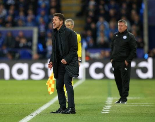 Atletico s Diego Simeone in action during the Champions League Quarter-Final 2nd leg match at the King Power Stadium, Leicester. Picture date: April 18th, 2017. Pic credit should read: David Klein Sportimage EDITORIAL USE ONLY. No use with unauthorised audio, video, data, fixture lists, club league logos or live services. Online in-match use limited to 120 images, no video emulation. No use in betting, games or single club league player publications.