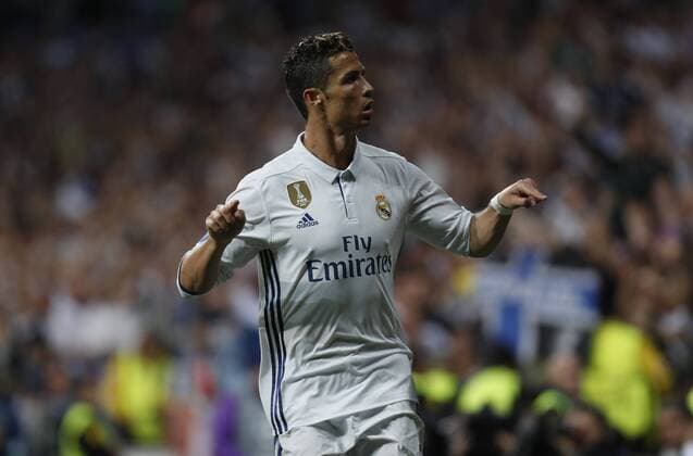 Soccer match between Real Madrid and Bayern Munich of the 2016 2017 Champions League quarter finals second leg, held at the Santiago Bernabeu stadium, in Madrid, April 18, 2017. (Photo: J. Luis Cuesta 261 Cordon Press). Cristiano Ronaldo celebrates after scoring.  xJosexLuisxCuestax xx