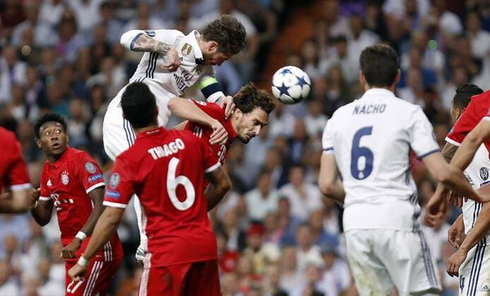 Soccer match between Real Madrid and Bayern Munich of the 2016 2017 Champions League quarter finals second leg, held at the Santiago Bernabeu stadium, in Madrid, April 18, 2017. (Photo: J. Luis Cuesta 261 Cordon Press). Sergio Ramos  xJosexLuisxCuestax xx