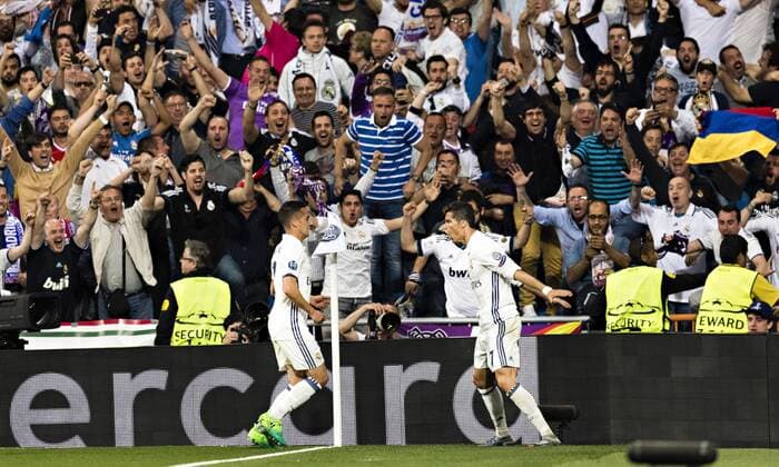 Madrid, 18.04.2017 Torjubel Cristiano Ronaldo (Real) und Lucas Vazquez (Real) Real Madrid - Bayern München