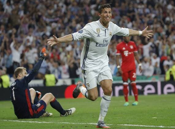 Themen der Woche - Sport Real Madrid s Portuguese midfielder Cristiano Ronaldo jubilates the third goal during the UEFA Champions League quarter-final second leg match between Real Madrid and Bayern Munich at the Santiago Bernabeu stadium in Madrid, Spain, 18 April 2017. REAL MADRID VS. BAYERN MUNICH !ACHTUNG: NUR REDAKTIONELLE NUTZUNG!  Copyright: xJuanJoxMartinx MAD001 20170419-636281574513703122